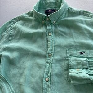 Vineyard Vines Linen Shirt Men's Medium Mint Green Long Sleeve Button Front